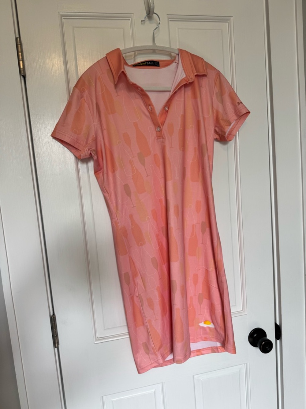 Breakfast Ball Ladies Pink Wine Glass and Bottle Print Golf Dress